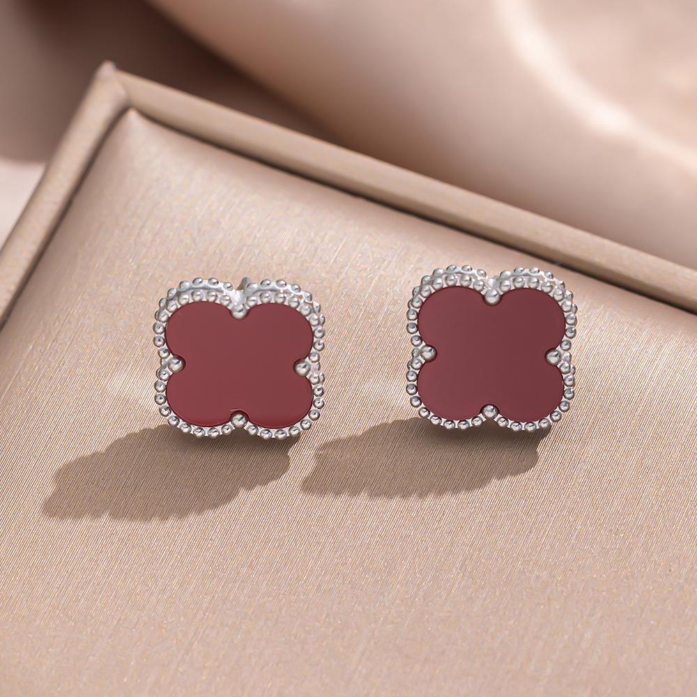 Four-Leaf Clover Titanium Steel Stud Earrings - Summer Niche Design, Trendy 15mm High-End Earrings for Women