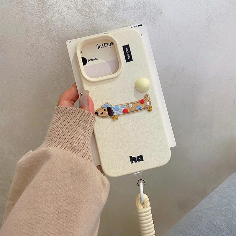 

Lychee Pattern Sausage Dog Suitable for Apple 16promax Mobile Phone Case Iphone15pro with Lanyard 14/13mini Apple XS
