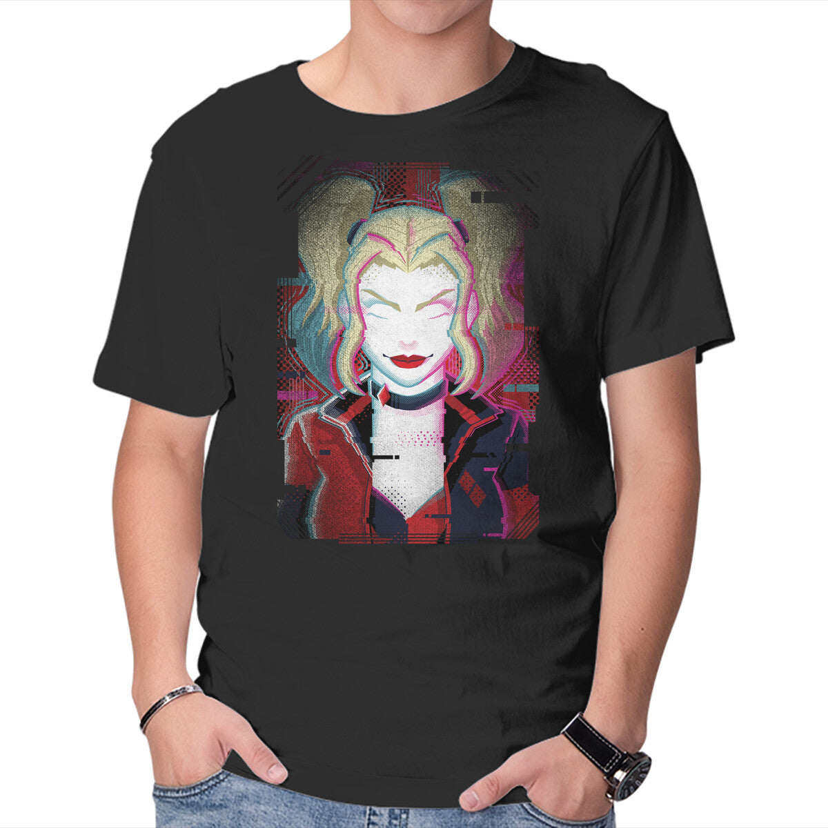 Unisex Crew Neck T-Shirt Harley Quinn Glitch Graphic Short Sleeve Casual Tee XS