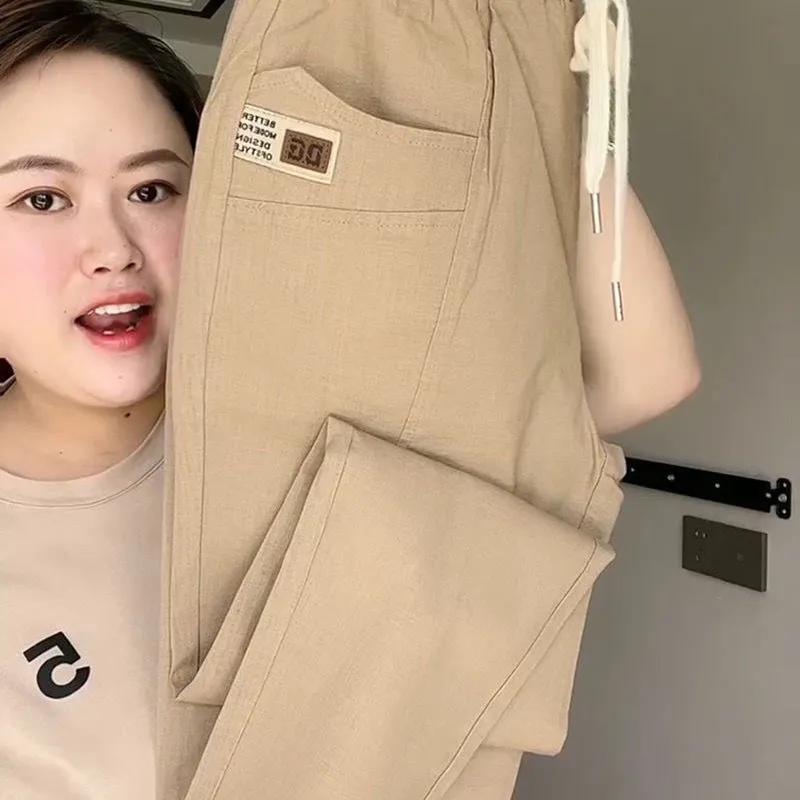 Women's Summer Vintage Thin High Waist Harem Pants Loose Cotton Linen Pants Straight Casual Pants