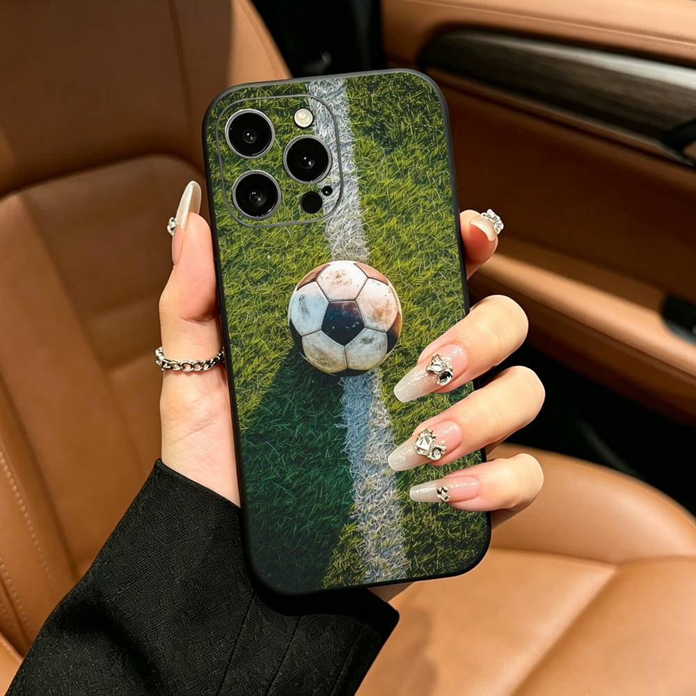 Football pattern Phone Case For iPhone 12 13 14 15 16 17 Pro Max, Lightweight and practical Soft Black Cover