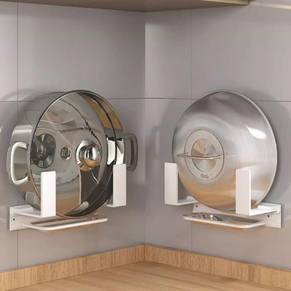 1PC Pot Lid Holder Organizer Rack Wall Mount Pot Lid with Tray Kitchen Cabinet Door Bakeware Pans Trays Storage Rack