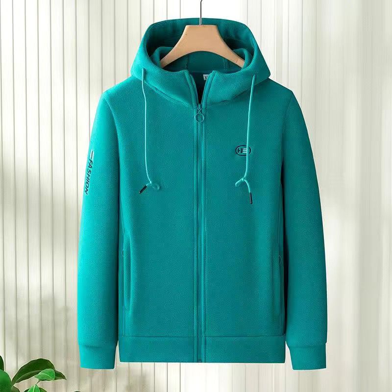 

Жіноча з капюшоном куртка потовщена тепла мода осінь і зима флісовий светр відкритий повсякденний вільний L peacock синього кольору