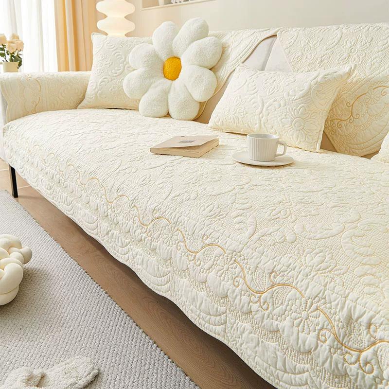 

Quilted Cotton Clip Fabric Sofa Cushion Four Season Universal Anti Slip Cushions Retro 3D Embroidery Pattern Skin Friendly Soft Couch Mats Home Decora 45*45cm pillowcase 1pc