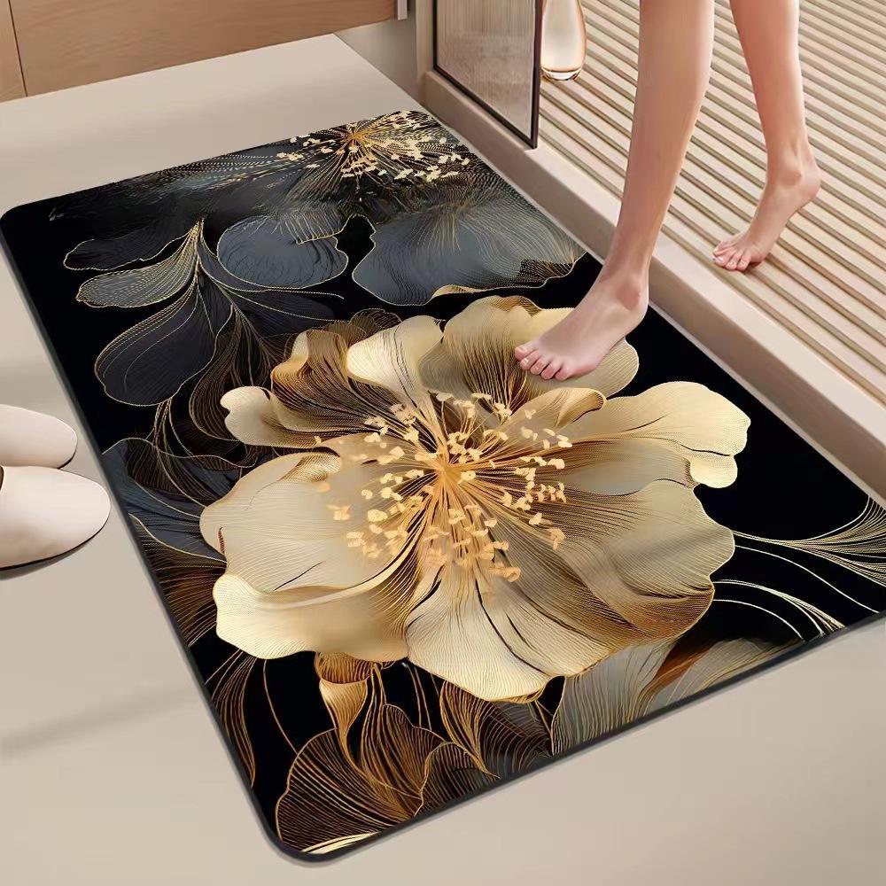 Flower Printing Bathroom Thickening Mat Bath Non-slip Carpets In Wash Basin Bathtub Side Floor Rug Shower Room Doormat Memory Foam 3D Pad