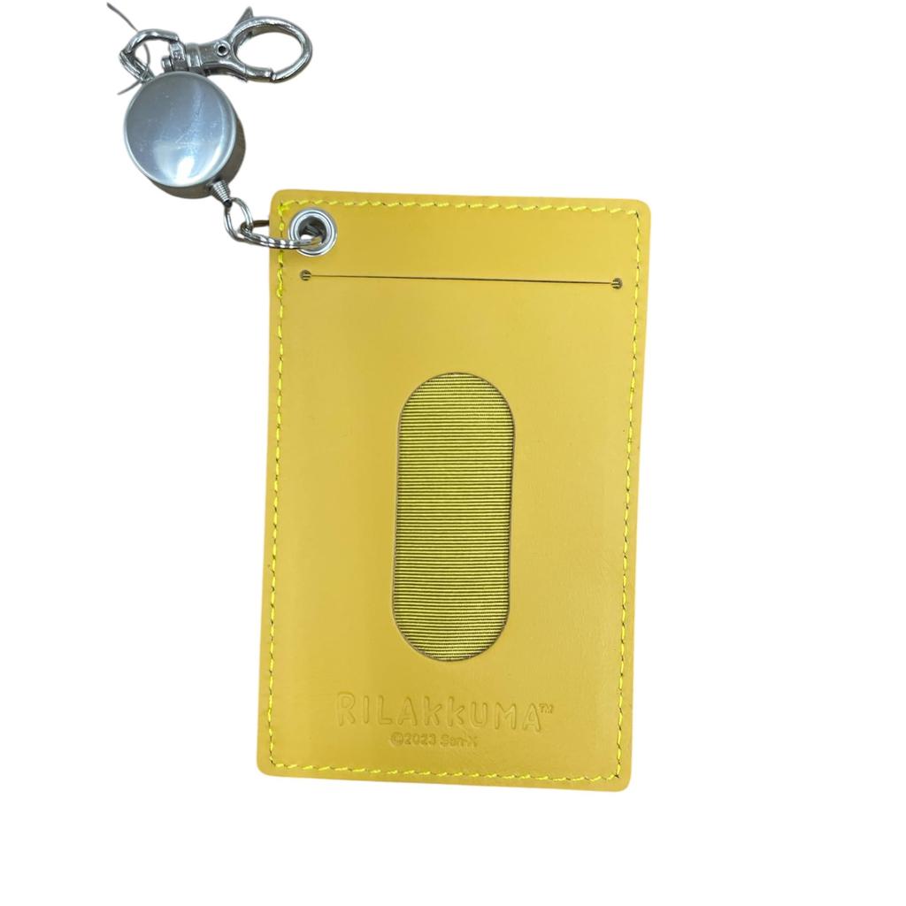 Ushikubo Kogei Rilakkuma Genuine Leather Pass Case with Reel, Kiiroitori Design, Approx. H110 x W75mm, RK-023