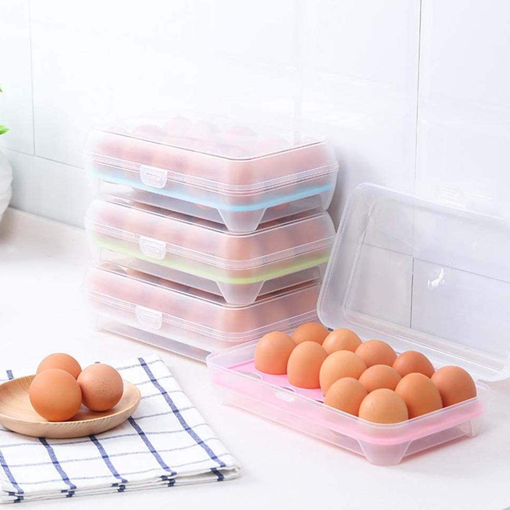 15 Grid Egg Storage Box Egg Box Tray with Lid Drawer Egg Carton PP Cases Refrigerator Cases Compartment Storage Egg Rack