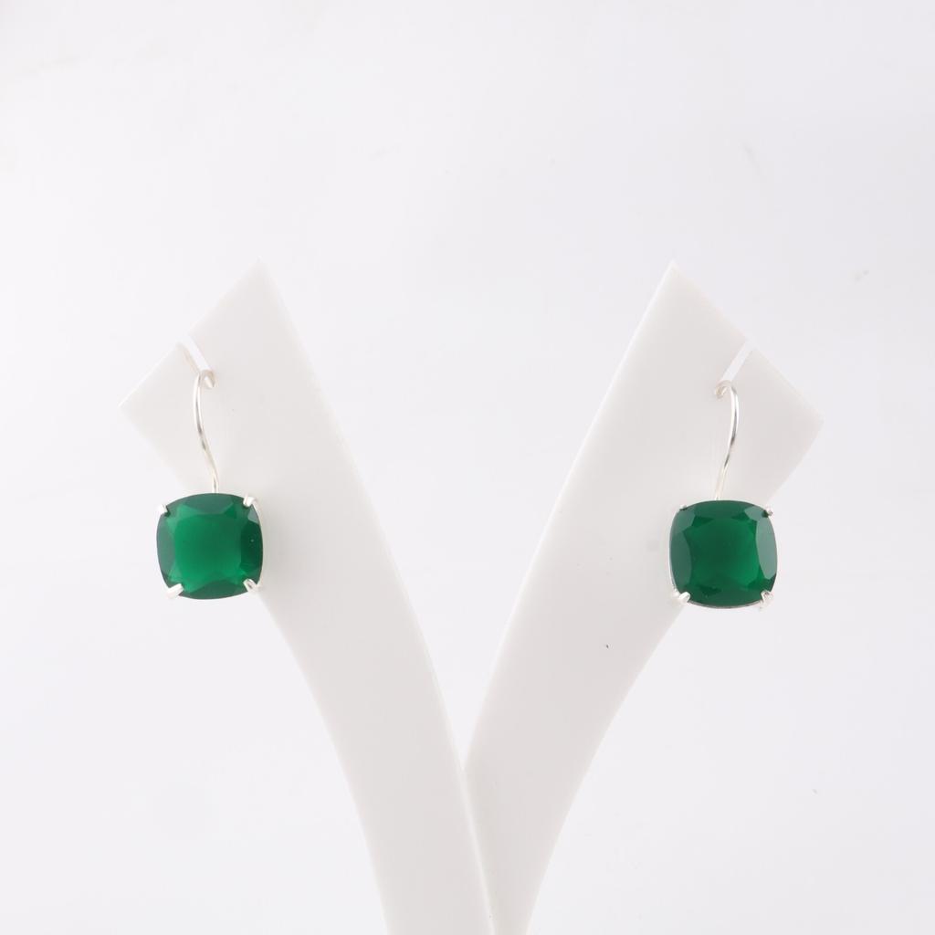 Green Onyx Gemstone 925 Sterling Silver Jewelry Handcrafted Earrings 1" For Gift EE-172-15