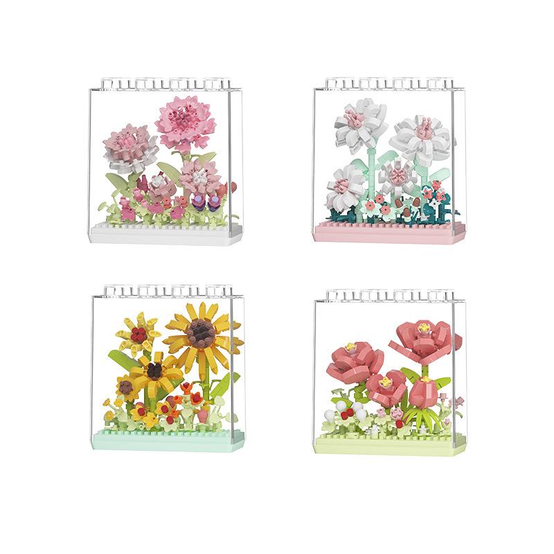 Idea Camellia Flower Secret Box Micro Diamond Building Block Carnation Sunflower Gardenia Nanobricks 3D Wall Brick Toy For Gifts