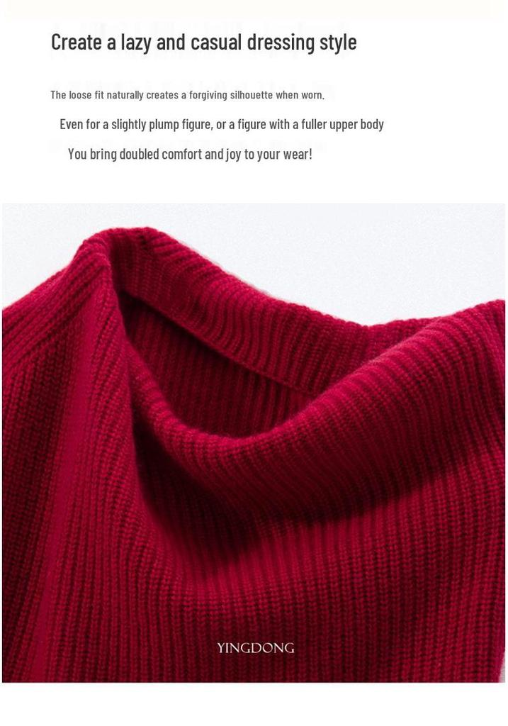 Women's Cashmere Wool Pullover Shawl - Autumn/Winter Coin Stitch Double-Strand Thick Knit