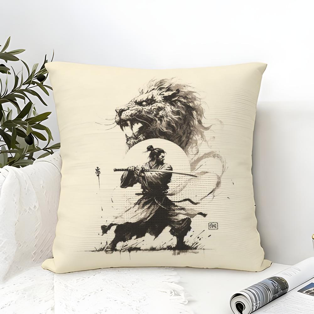 Classic And Handsome Shogun Samurai Pattern Pillow Case Linen Pillow Case Sofa Home Decor Cushion Cover Cushion Cove