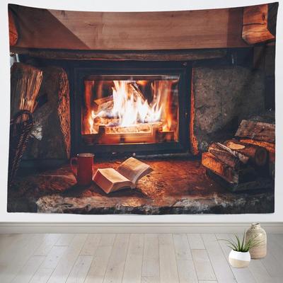 Wandteppich loccor brennender Holz Kamin Wand