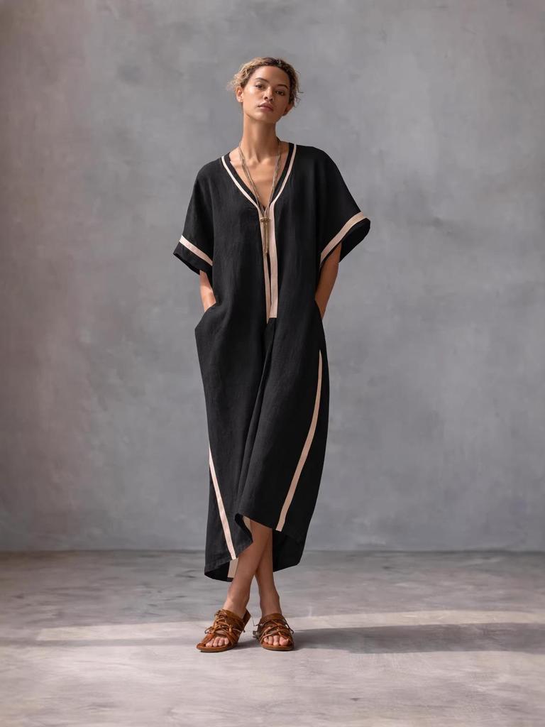 Damen Freizeit Langes Maxikleid mit kurzen Ärmeln - Neue Frühling/Sommer Kollektion