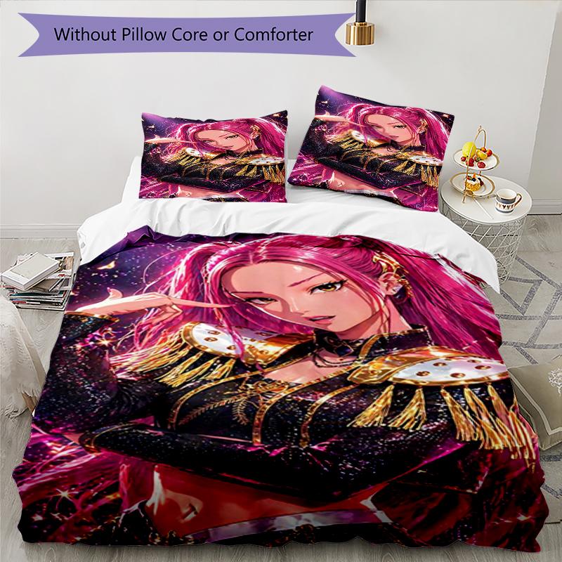 Pink Hair Girl Design Bed Bedding Set 1 Duvet Cover + 2 Pillowcases Soft Breathable Household Bed Linens