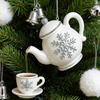 Yousheng Christmas Teapot Ornament Holly Vintage Tea Cups And Pot Set Xmas Tree Hanging Ornaments 2D Acrylic Teapot Decor with Pouring Tea Effect