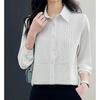 Damen Weiß Strukturiertes Hemd Revers Langarm Elegant Minimalistisch Pendeln Lässige Bluse Büro Oberteil