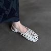 Version aus weichem Leder~ quadratischer Zehenbereich gewebt hohl atmungsaktiv Sommer-Sandalen Damen Riemchen hinten flache Sohle Schweinekorb-Schuhe Baotou Römerschuhe