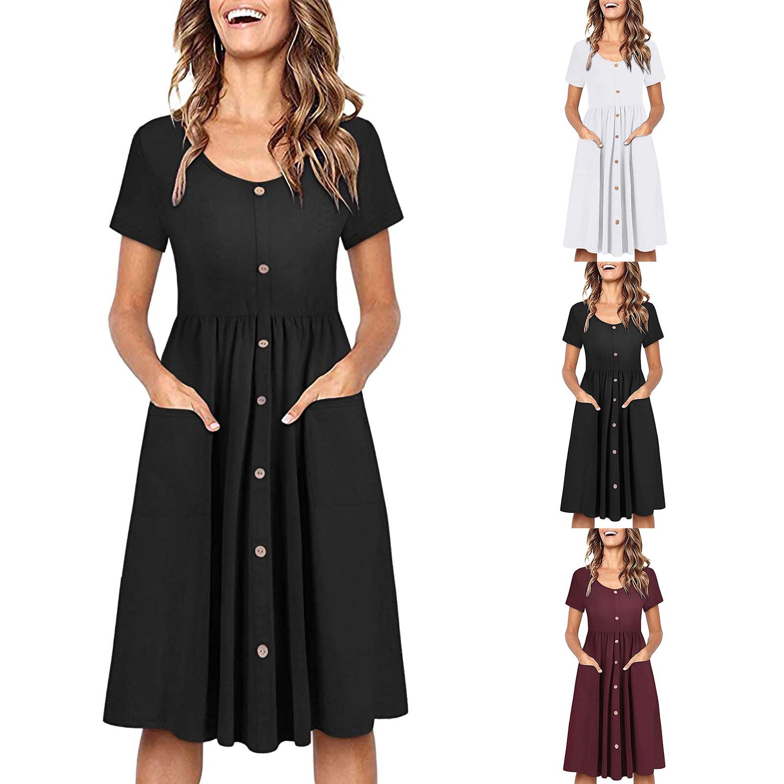 

Женское приталенное платье на пуговицах с V-образным вырезом и карманами Sunmmer Dress