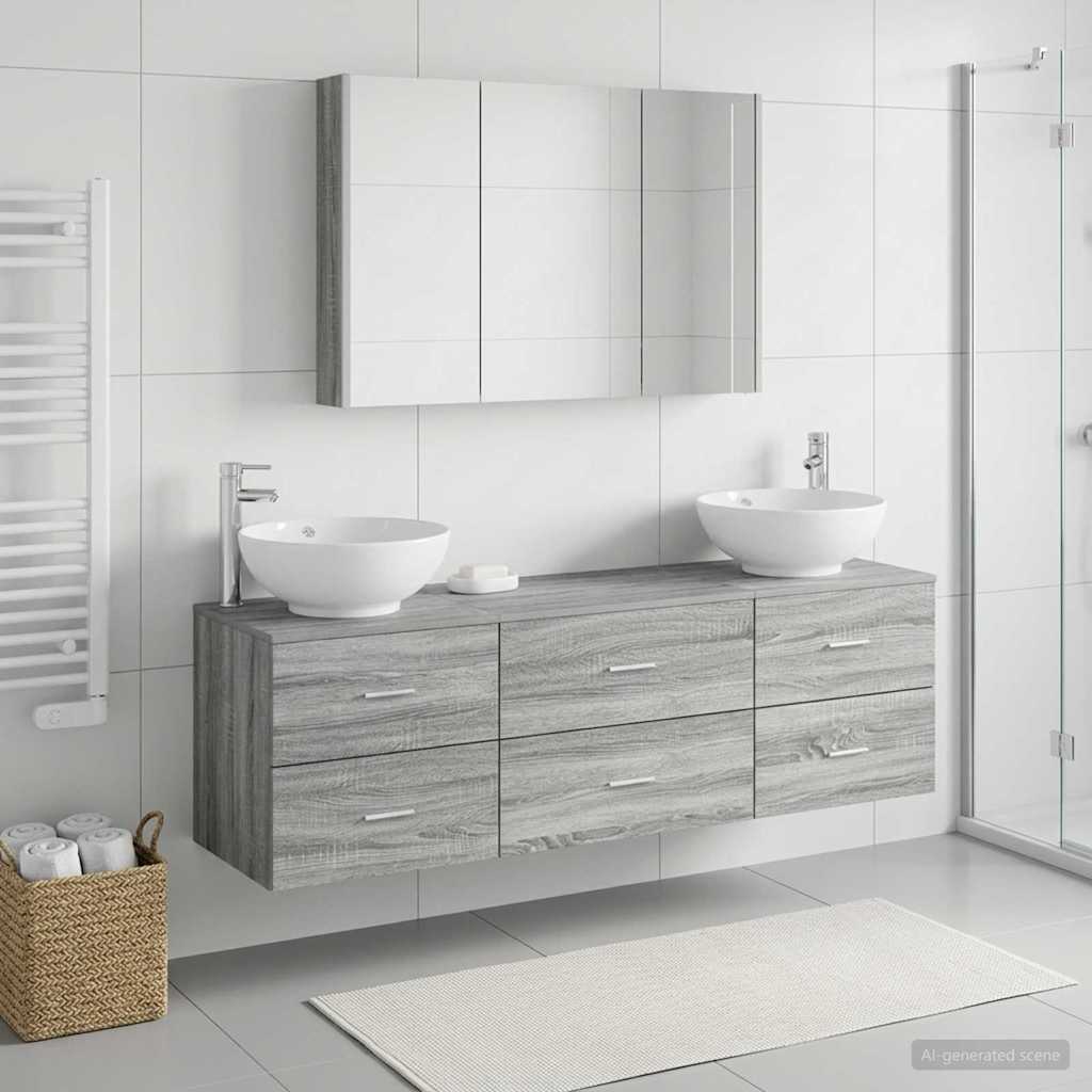 Bathroom Furniture Set 4 Pcs Grey Sonoma Engineered Wood and Glass