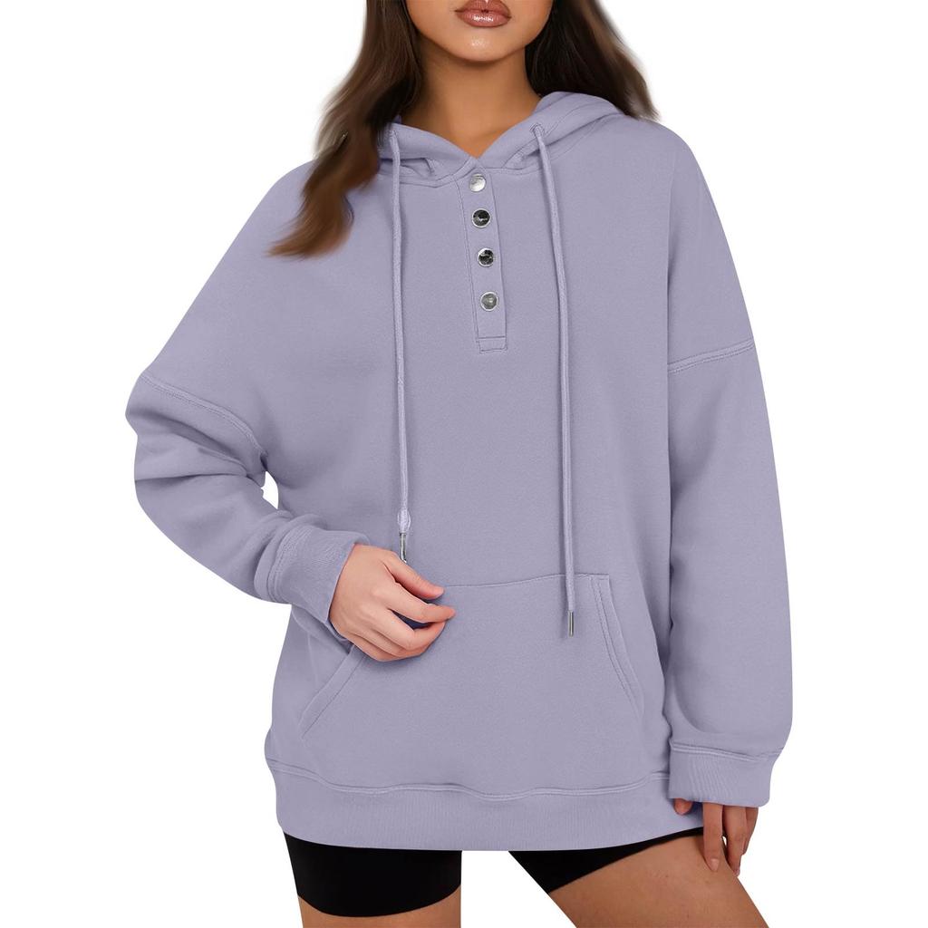 Women's Pullover Hoodies Tops Casual Button Down Long Sleeve Pocket Sweatshirts