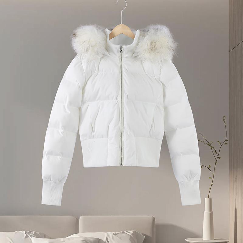 VAYLA Chic Langarm Reißverschlusstasche Cropped Jacke Mode Damen Kunstfell Kapuzen Steppmantel Winter Neu Damen Gepolsterte Oberbekleidung