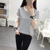Summer Women's Loose Cotton Short-sleeved T-shirt Striped Half-sleeved Commuter Top
