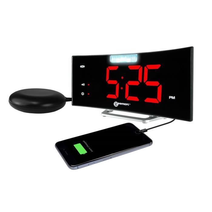 Réveil Malentendant Vibreur GEEMARC Wake'n'Shake Curve - Grand Afficheur Incurvé