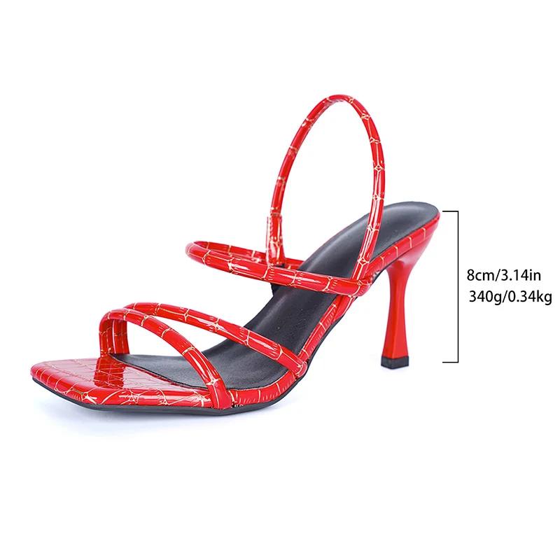 Fashion Square Toe High Heels Sandals for Women Summer Fashion Plaid Pattern Stiletto Heel Pumps Woman Elegant Thin Straps Party Shoes