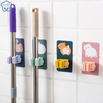 Cute Kitchen Bathroom Adhesive Multi-purpose Animal Hooks Wall Mounted Mop Organizer Holder Rackbrush Broom Hanger Strong Hooks