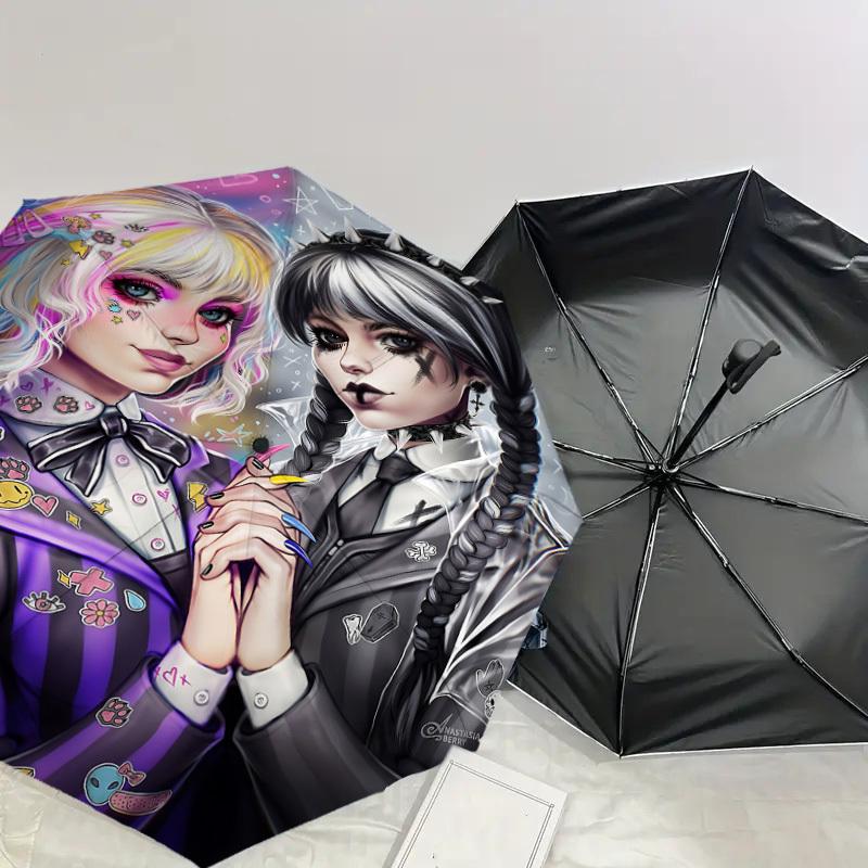 1PC Gothic Punk Umbrella-8-Rib Reinforced, Automatic Open, Lightweight & Durable, Cute Fashion Accessory for Outdoor-T181