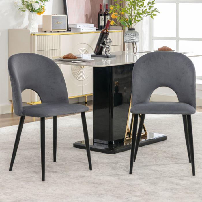 Chaises de salle à manger - MUVOE - Design rembourrées - Velours gris - Lot de 2 - Dossier motif diamant