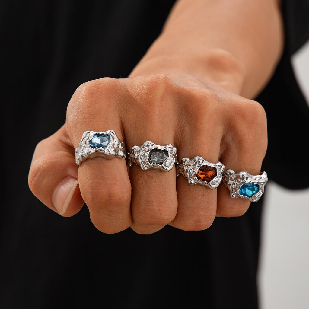 Fashion Folded Lava Metal Zircon Rings Set for Men Women Vintage Adjustable Opening Rings New Trend Classic Jewelry Unique Gifts