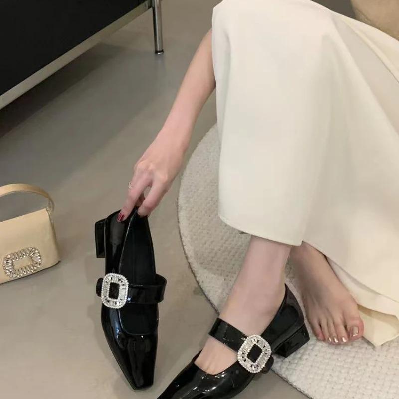 Square with Square Head Rhinestone Shallow Waterproof Platform Fashion All Comfortable Non-slip Breathable Women's Single Shoes