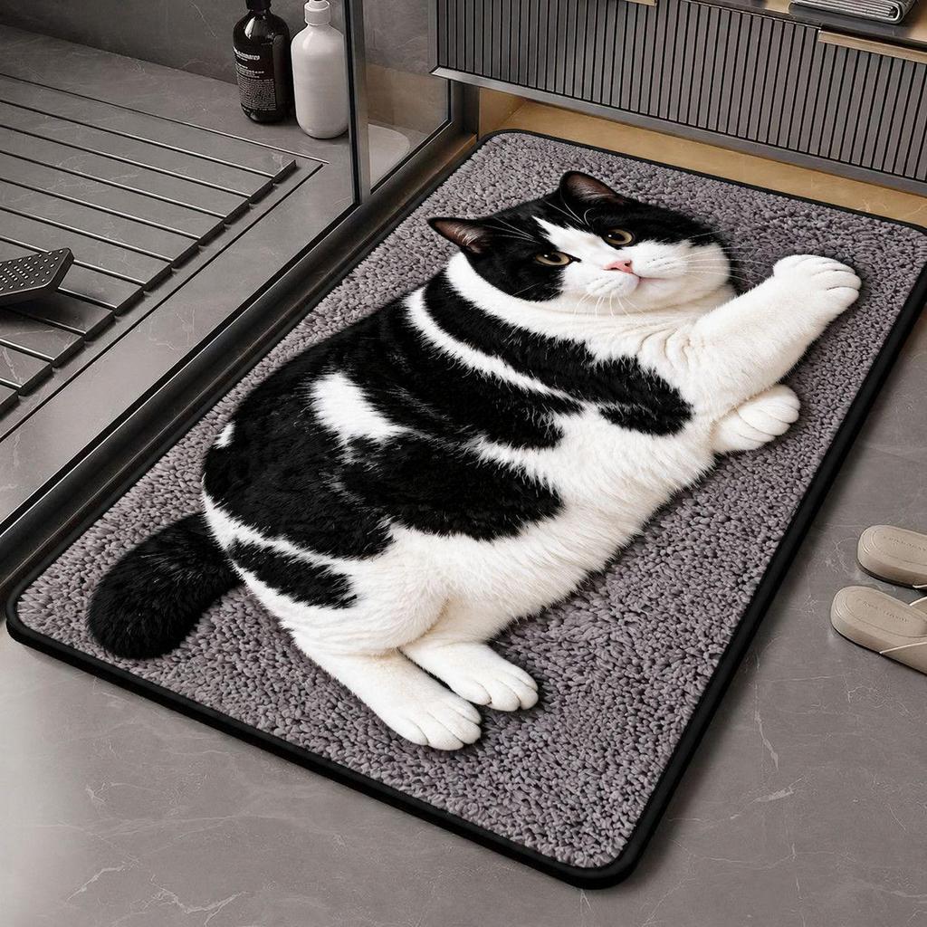 3D Cat Faux Cashmere Bath Mat - Water Absorbent & Cold Insulating