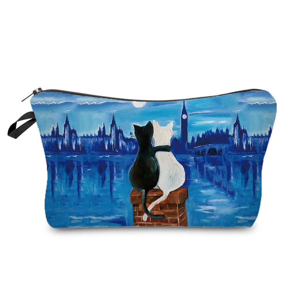 Women Cat Print Cosmetic Bag Toiletries Organize Travel Storage Case KTB
