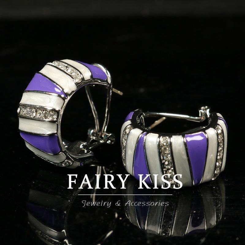

Fashion C circle enamel oil drop color matching diamond-encrusted women s earrings