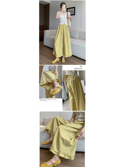 Korean Style Lace Patchwork Ice Silk Wide-Leg Pants for Women - High-Waisted, Versatile, Straight Leg, Summer 2026 Collection