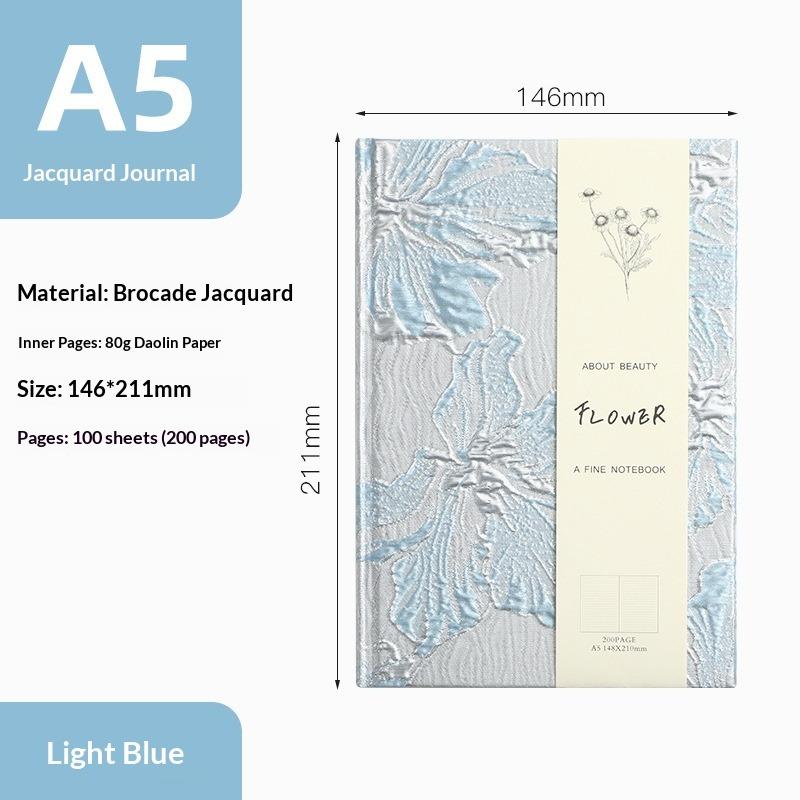 Premium Convex Golden Silk Jacquard Lily Handbook A5 Student Full Horizontal Line Notebook Notebook Diary A5