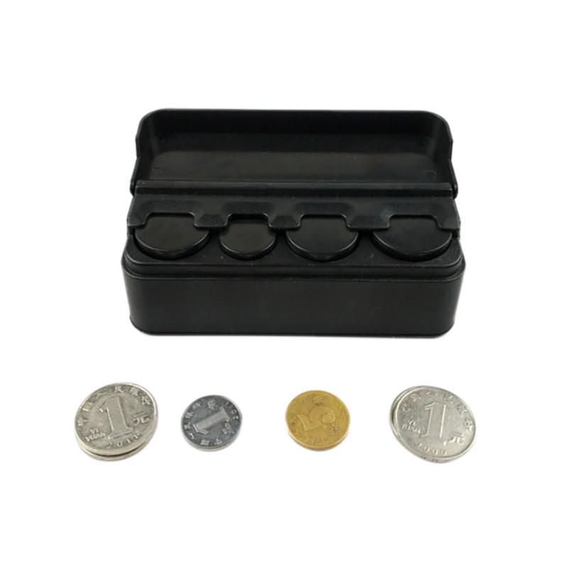 Portamonete Universale Per Auto In Plastica | Organizzatore Da Cruscotto 11,5x4,2x3,6 Cm | Contenitore Per Monete Con 4 Scomparti | Pratico E Compatto | Nero