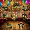 Black Gold Happy New Year 2026 Banner Decorations Hanging Bunting for Spiral Swirls New Year Party Ceiling Streamers Decorations