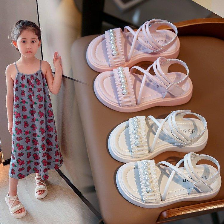 Girls Sandals 2025 Summer New Little Girl Little Princess Roman Shoes Children Soft Sole Korean Version of Beach Shoes