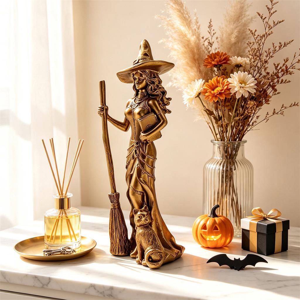 Figura de Bruja Vintage de Halloween, Adorno Decorativo de Mesa para Decoración del Hogar