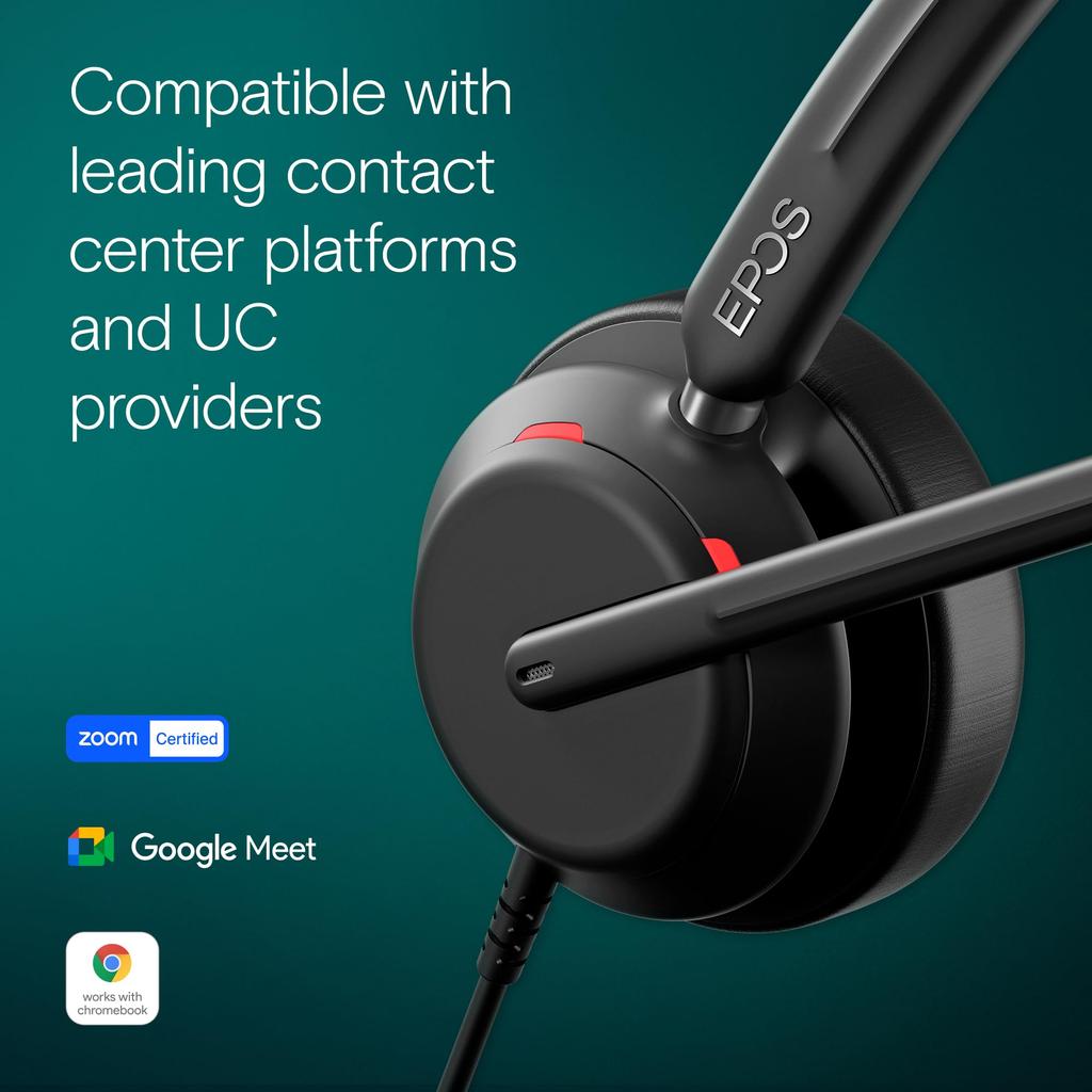 EPOS Impact 760 Office Premium headset with adaptive beamforming ActiveGard and leatherette ear pads for Headset double-sided, noise-canceling USB-C