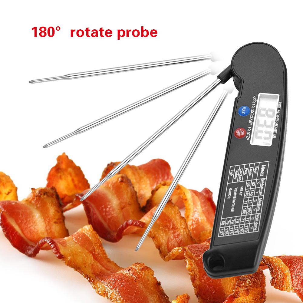 LCD Digital Food Thermometer with Foldable Probe Kitchen Cooking BBQ Grill Temp Tester Black