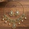 Metal Necklace Earrings Set Bohemia Style Ethnic Style Necklace Set Rhinestone Jewelry Set  Women