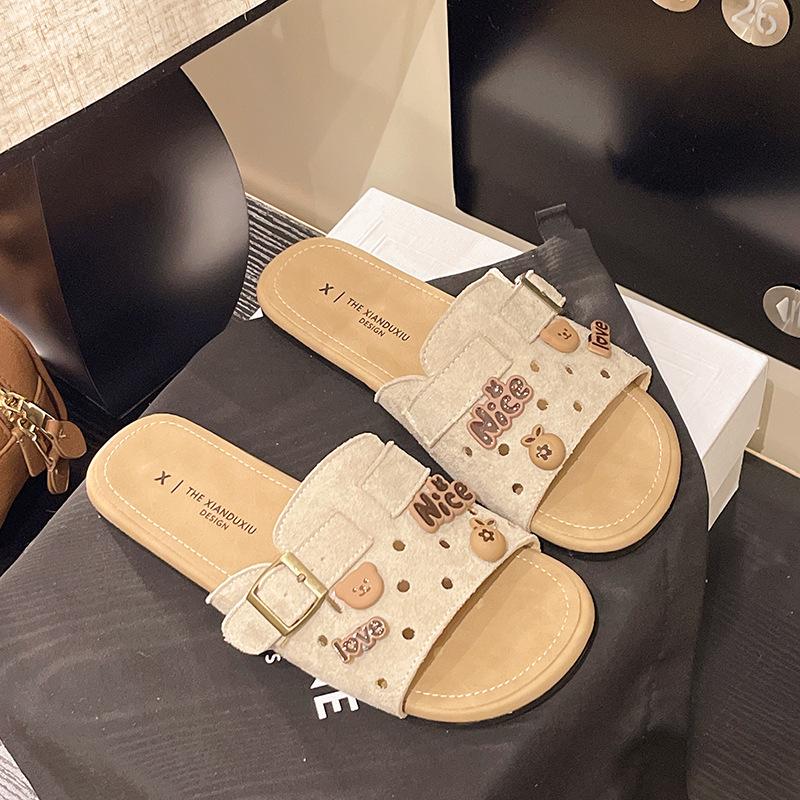 Niche retro bag head slippers women's 2025 spring new thick-soled half-bag outer wear half-slippers hole shoes