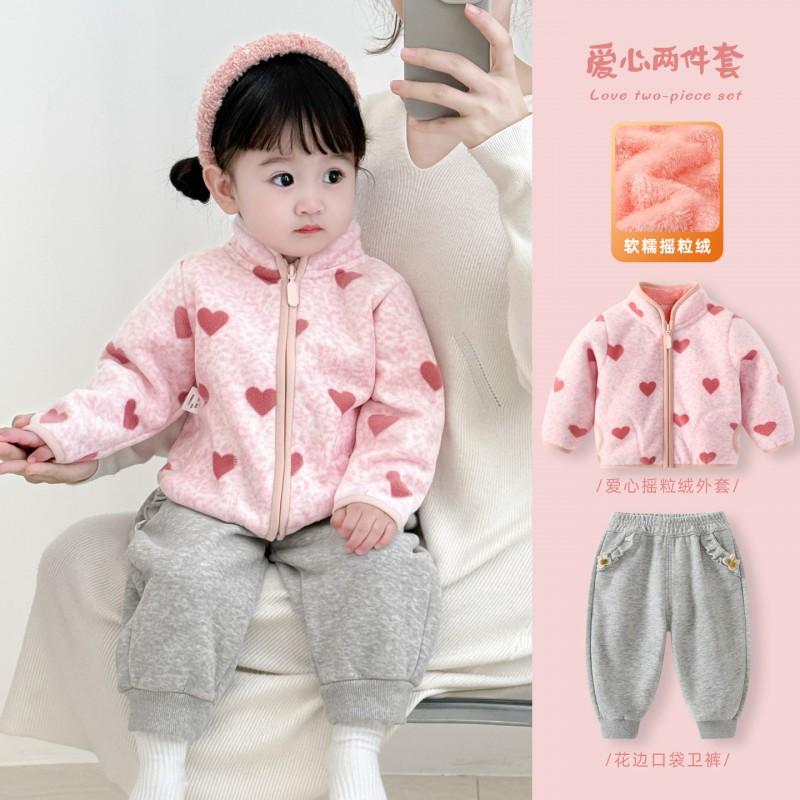 Girls Winter Warm Fleece Cardigan Jacket Toddlers 1-3 Years Soft Cotton Outerwear With Stand Collar