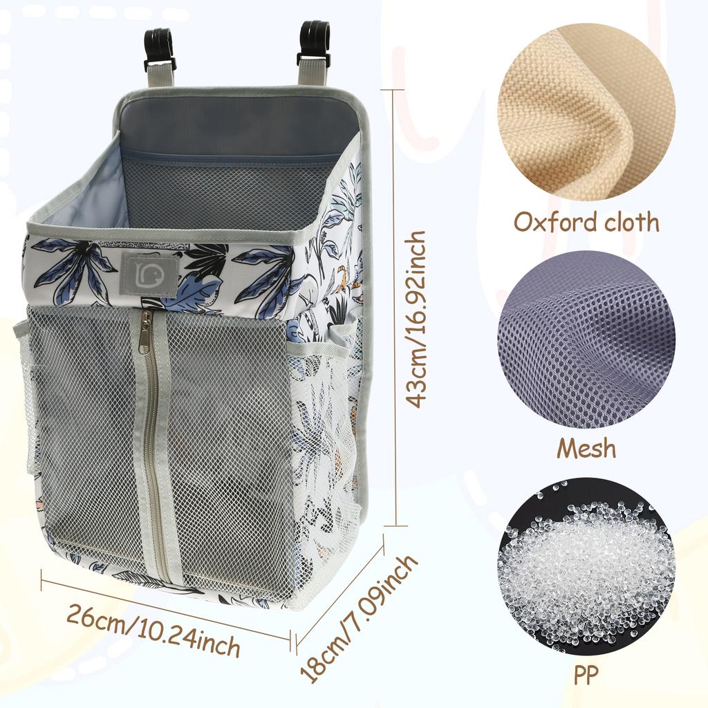 Baby Crib Hanging Caddy Organizer Oxford Cloth Baby Diaper Hanging Bag with 2 PP Boards Multi Pocket Baby Product Storage Bag