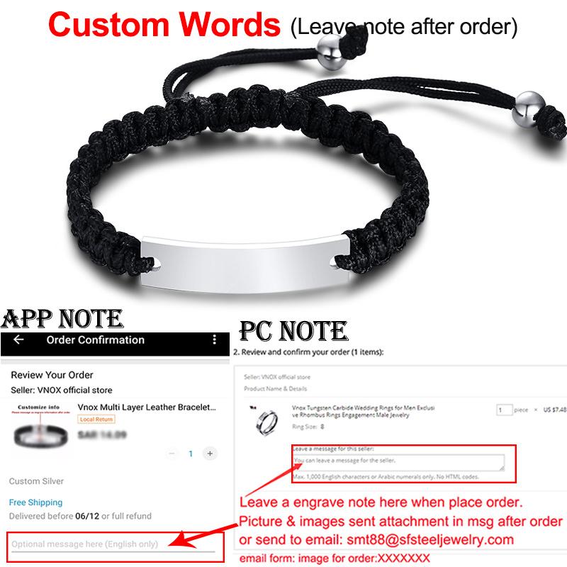 Bracelets Vnox pour Hommes avec Personnalisation Nom Personnalisé Date Initiales Citation Gravure Cordon Ajustable Bijoux Unisexe