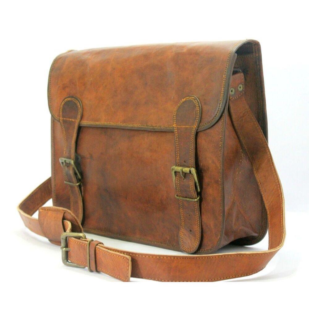 Сумки Сумки из кожи козы мужские коричневые винтажные новые портфели для ноутбука через — фото 2
